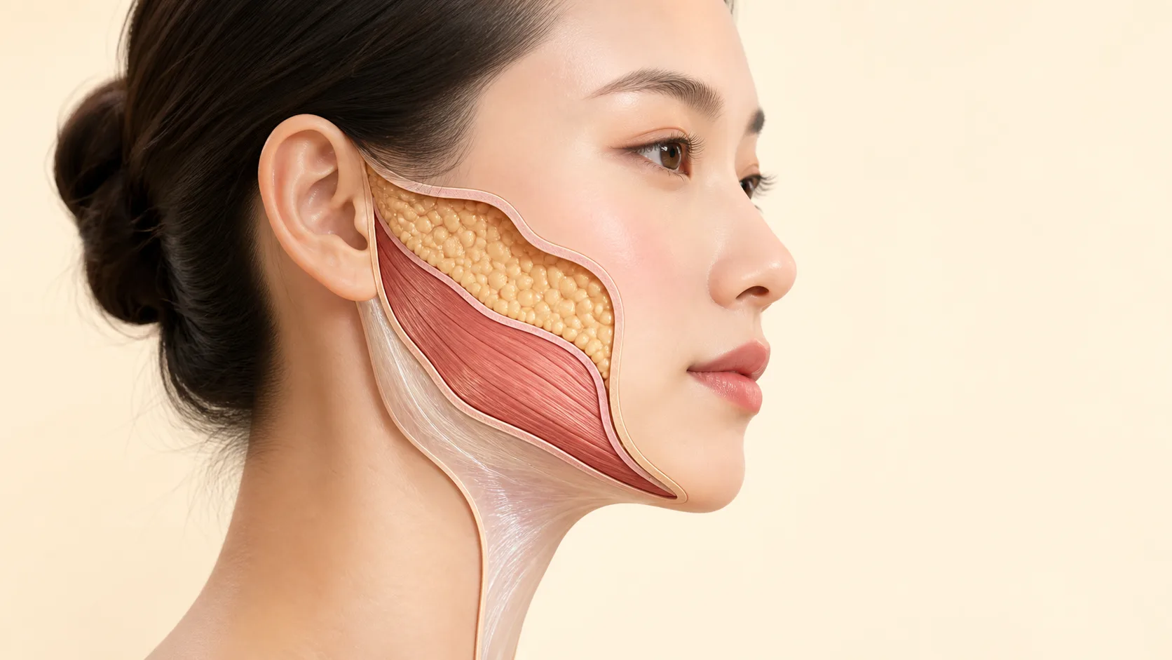 筋膜、肌肉、皮膚與SMAS是不同概念的層次示意圖