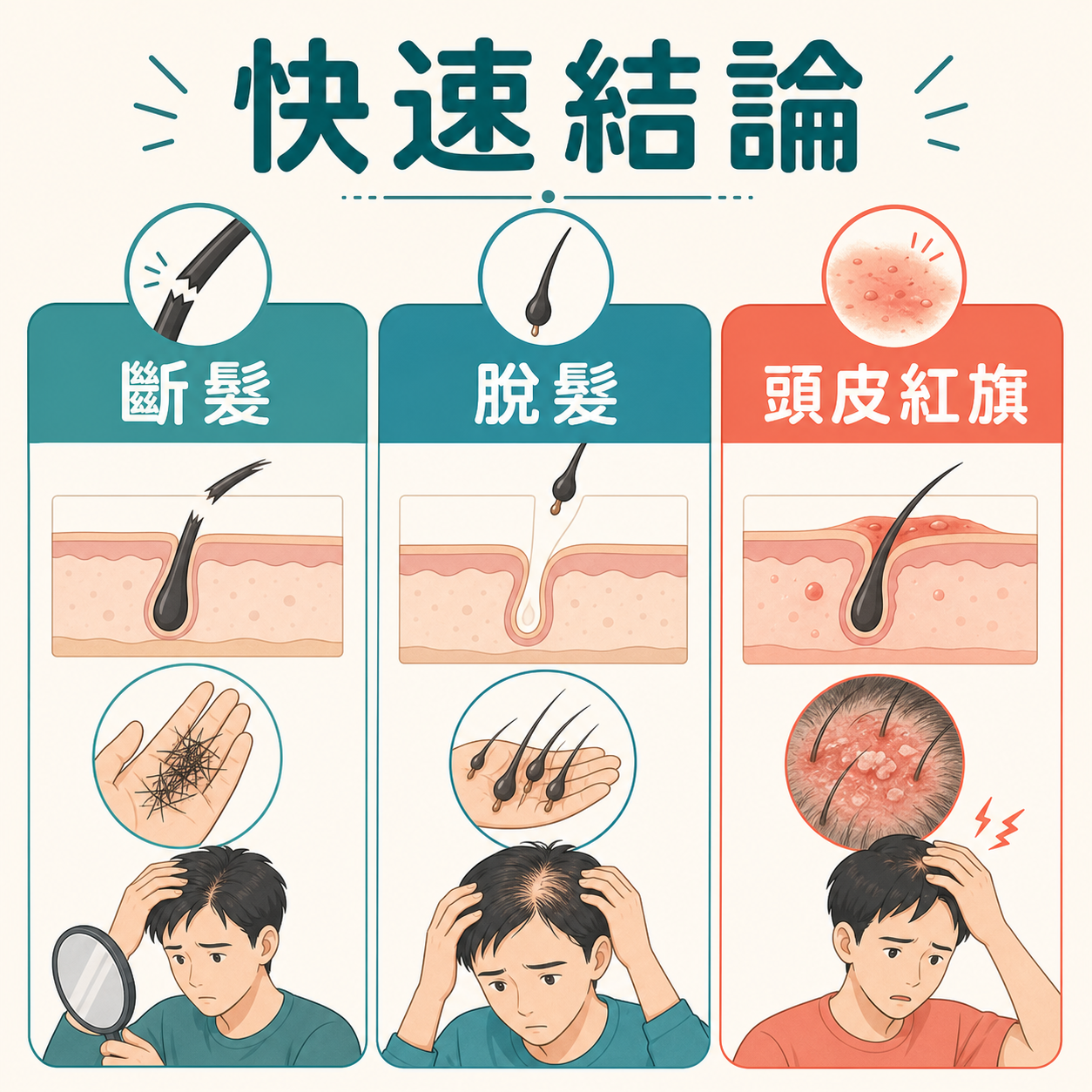 漂染電髮後分清斷髮脫髮和頭皮紅旗插圖