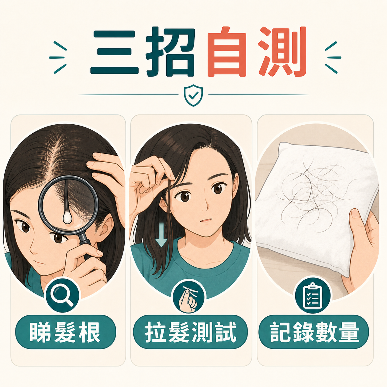 三招自測斷髮與真脫髮睇髮根拉髮測試和記錄數量插圖