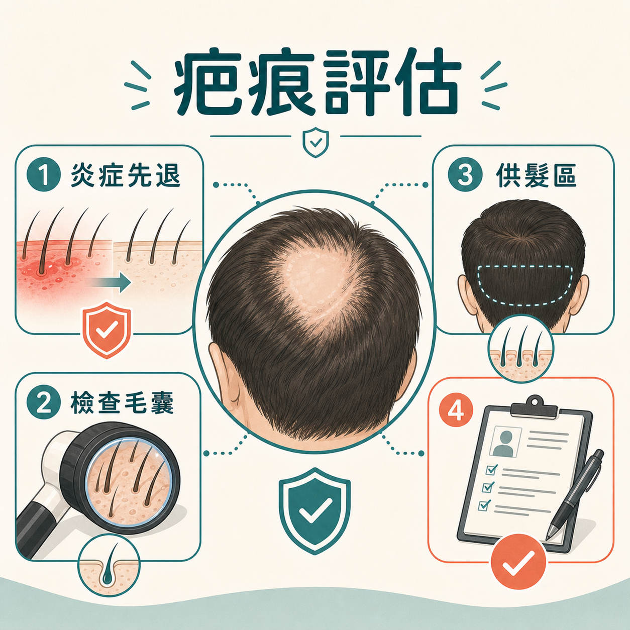 化學灼傷後疤痕性脫髮毛囊與供髮區評估插圖