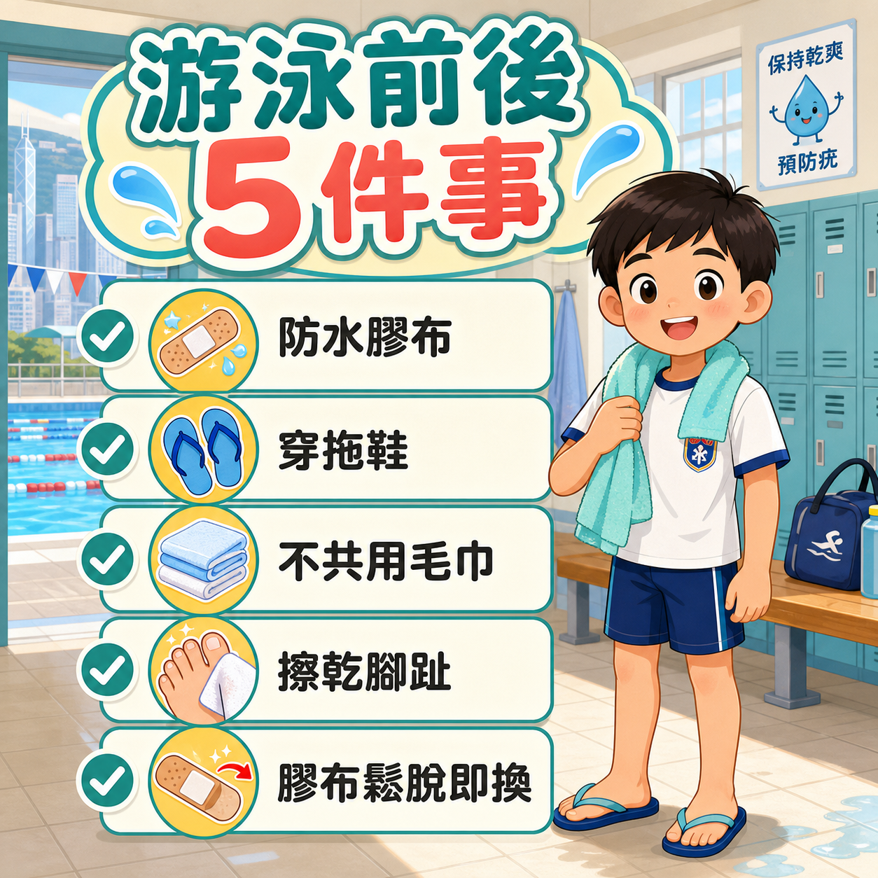學校游泳防傳染清單 學童生疣參與游泳與體育課的安全防護清單