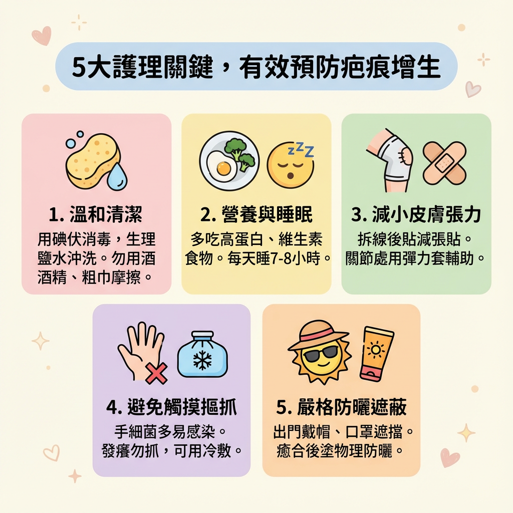 5大護理關鍵,有效預防疤痕增生 5大護理關鍵,有效預防疤痕增生