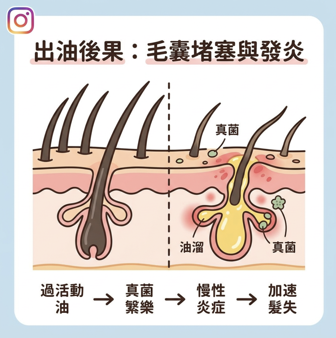 出油惹禍!小心引發毛囊發炎與脫髮危機 出油惹禍!小心引發毛囊發炎與脫髮危機