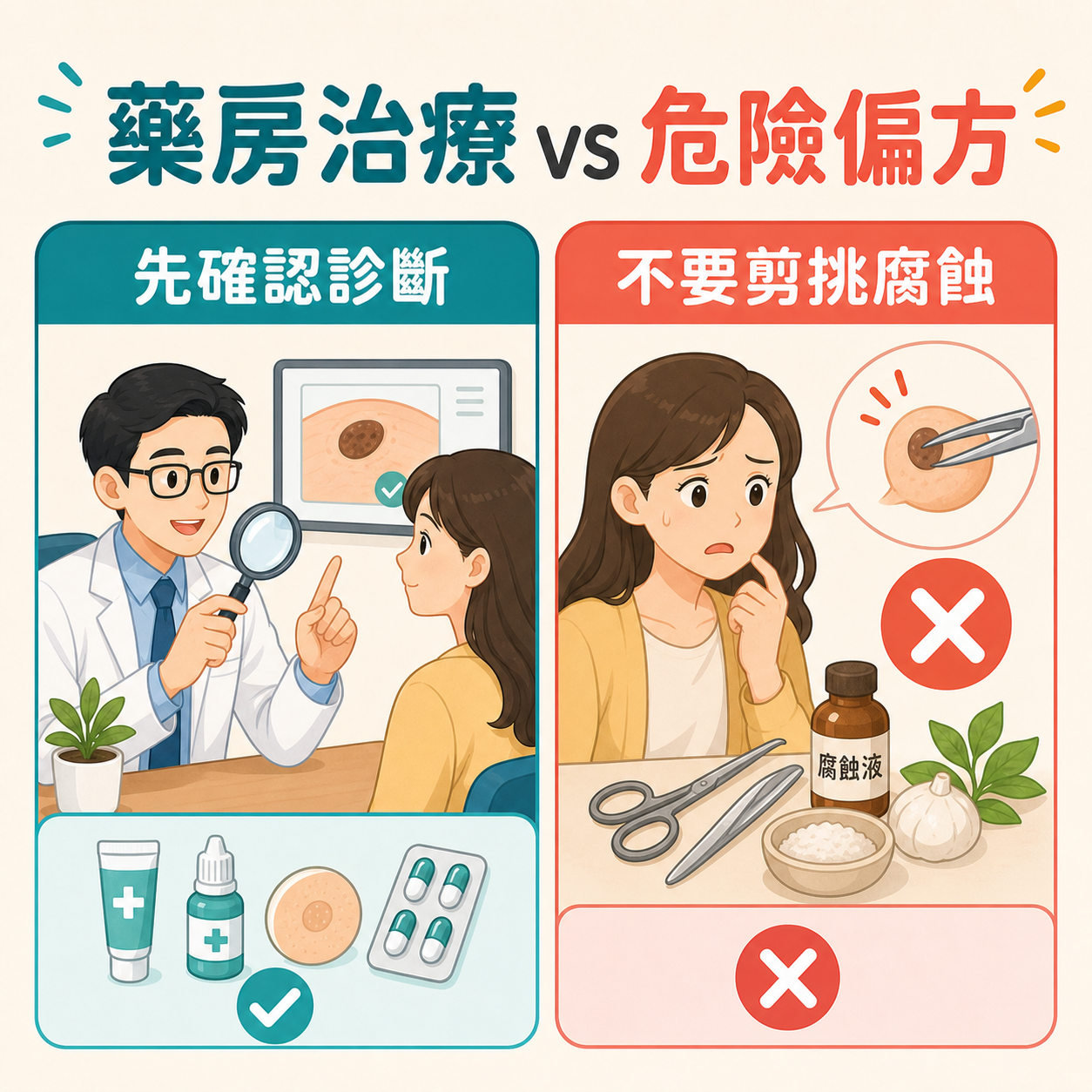 藥房水楊酸治療與剪疣蘋果醋等危險偏方比較