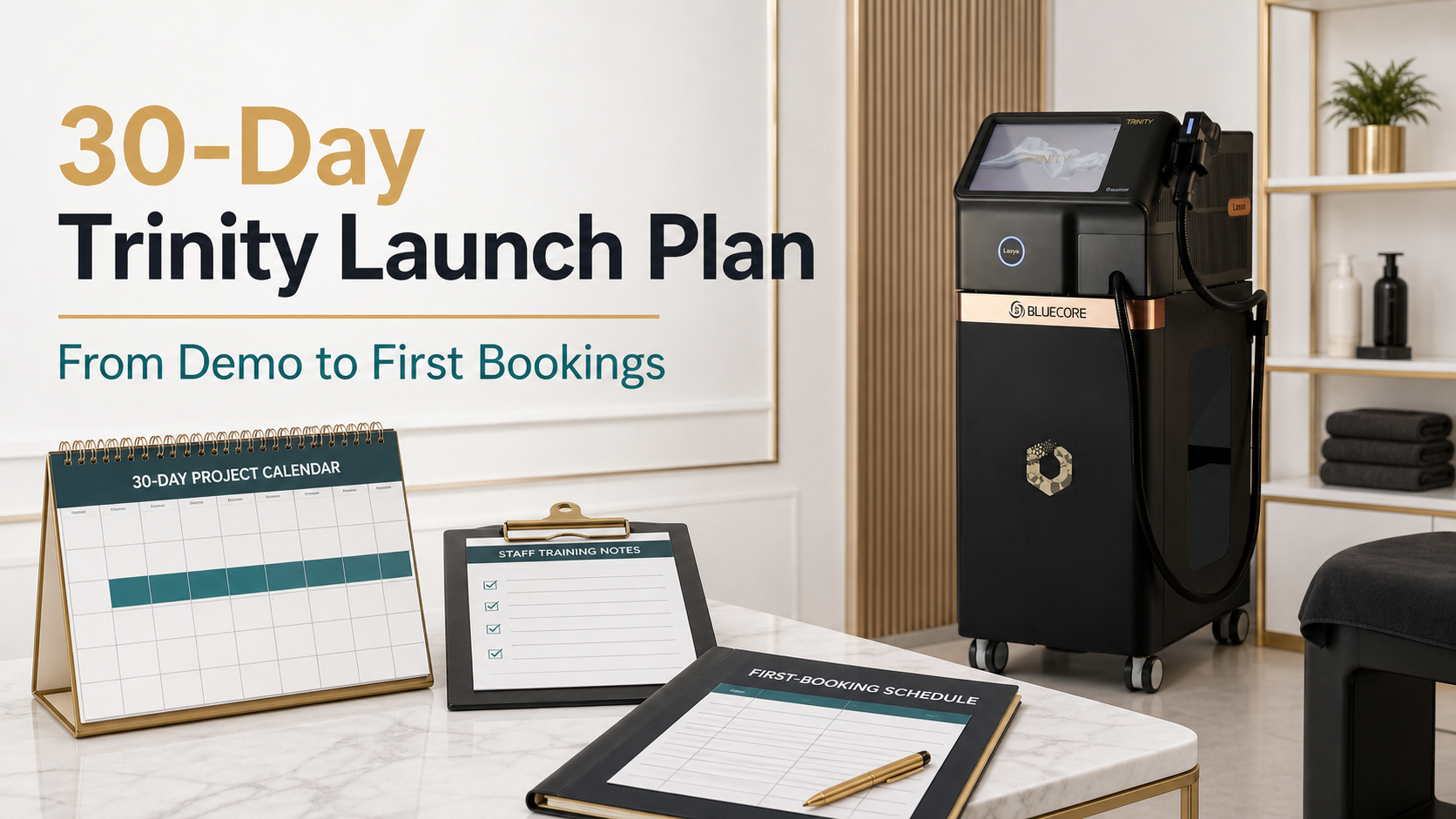 Thirty-day Trinity Liftoning salon launch plan from demo to first bookings