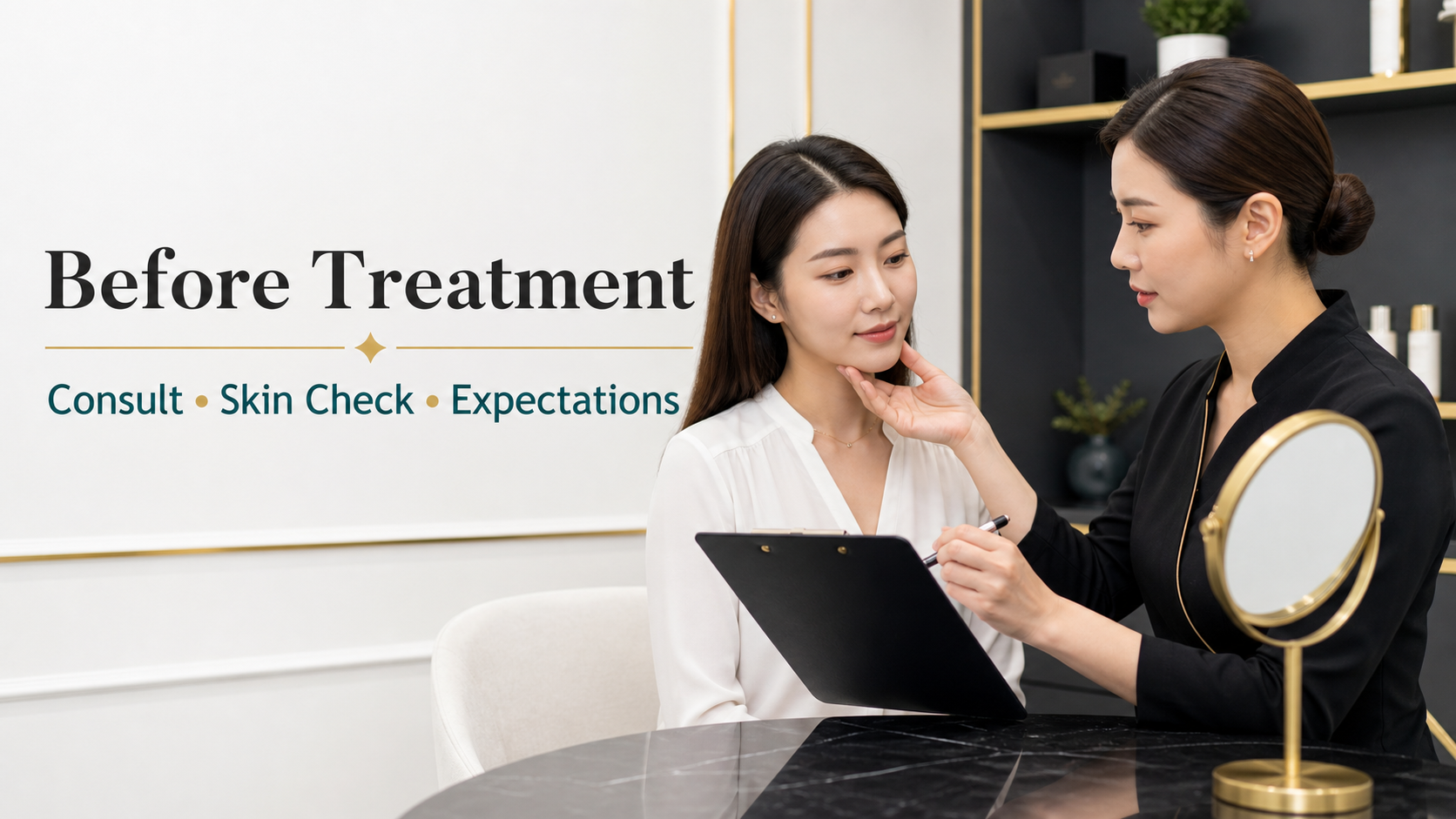Consultation skin check and expectation planning before Trinity treatment