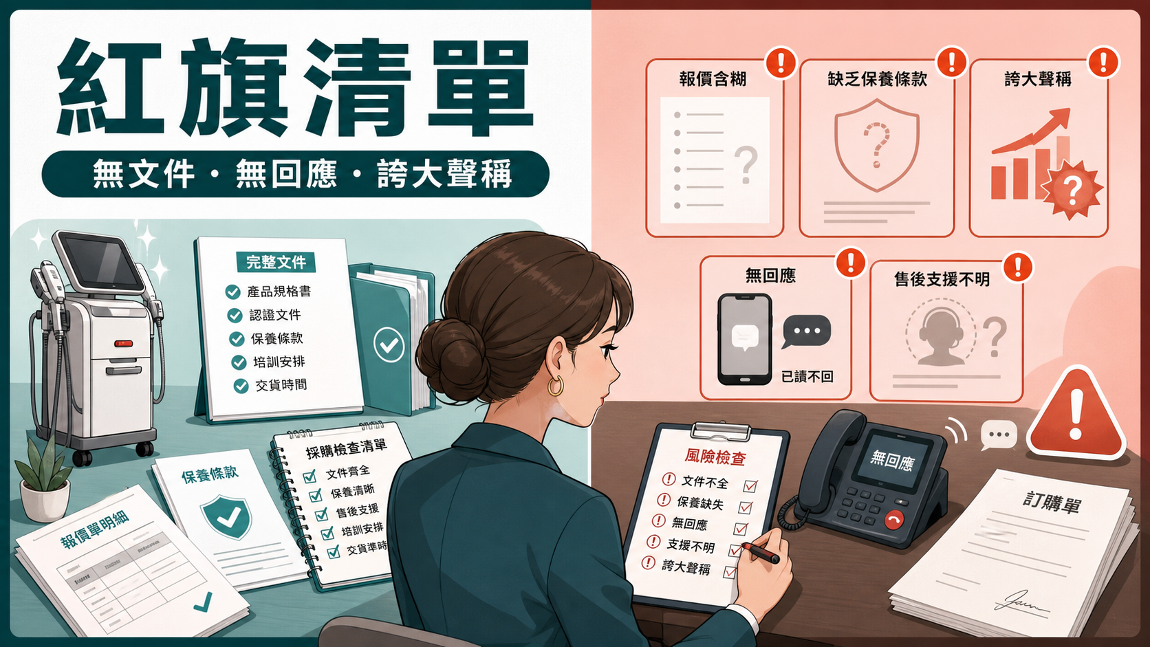美容儀器供應商紅旗清單,包括無文件、無回應及誇大聲稱 美容儀器供應商紅旗清單,包括無文件、無回應及誇大聲稱