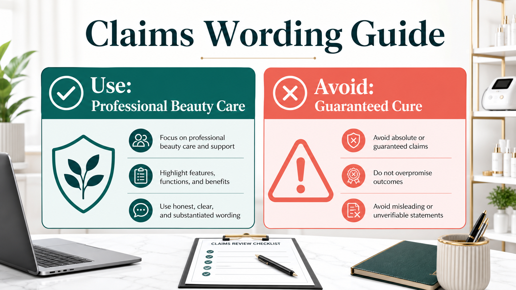 Claims Wording Guide for professional beauty care and avoiding guaranteed cure claims