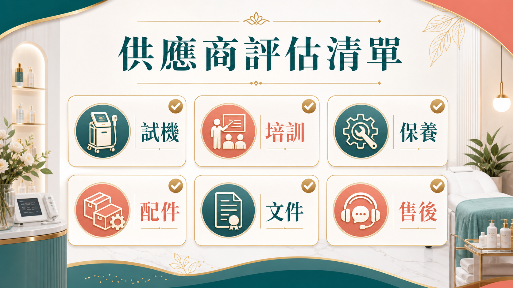 供應商評估清單,展示試機、培訓、保養、配件、文件和售後支援 供應商評估清單,展示試機、培訓、保養、配件、文件和售後支援