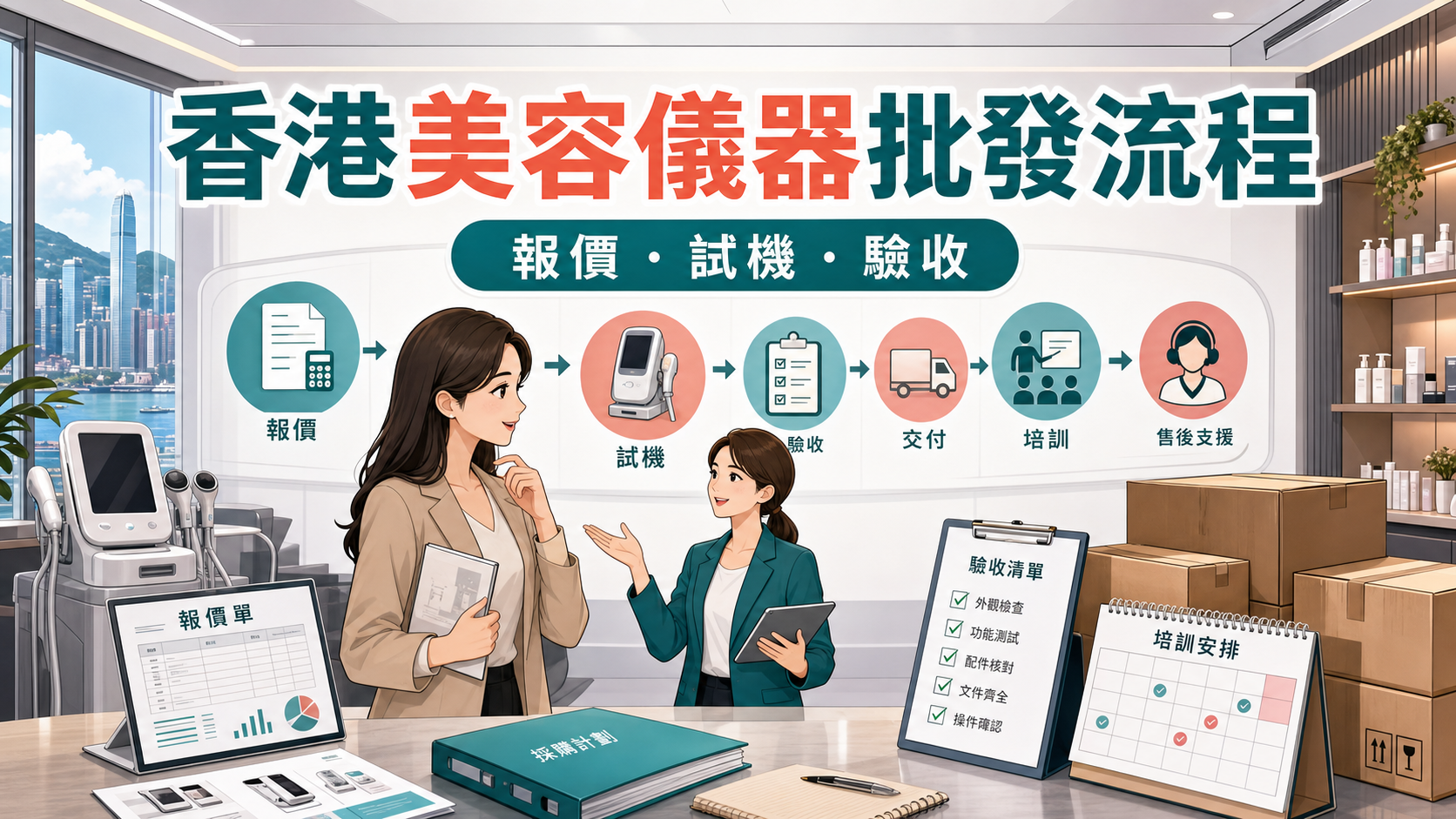 香港美容儀器批發流程，涵蓋報價、試機與驗收