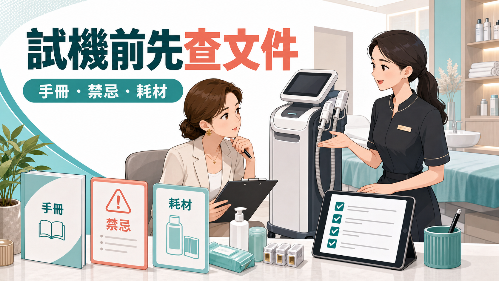 美容儀器試機前應先查手冊、禁忌與耗材文件
