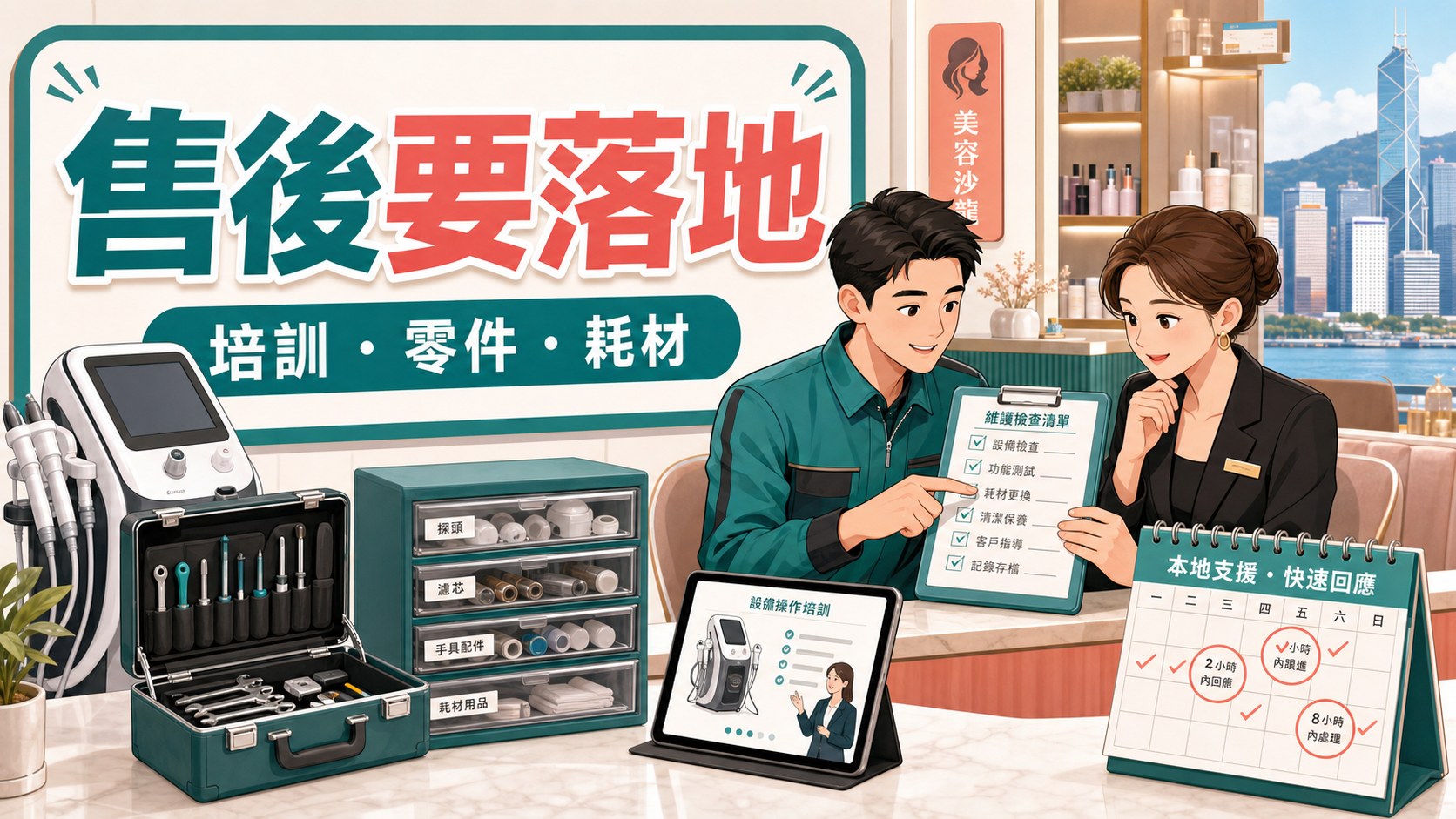 美容儀器售後支援要在香港落地，包括培訓、零件與耗材