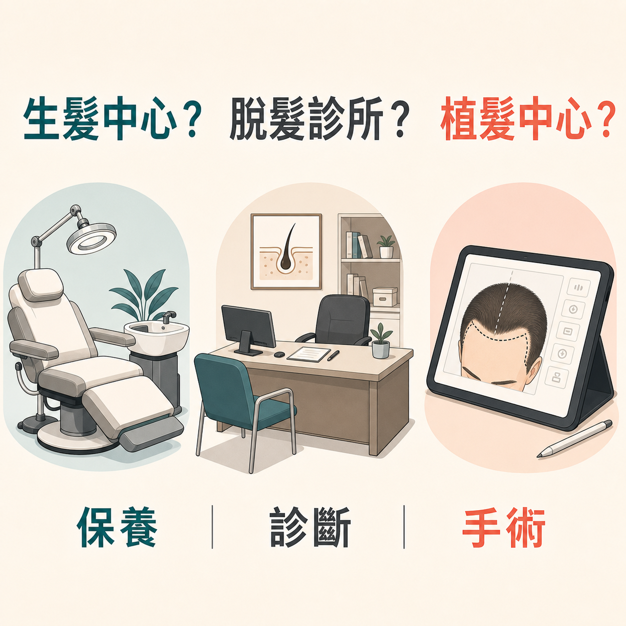 生髮中心脫髮診所植髮中心三者分別的香港脫髮治療指南插圖
