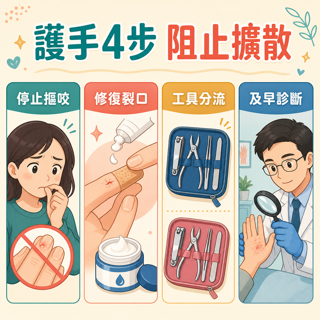停止摳咬修復裂口工具分流和及早診斷的護手四步