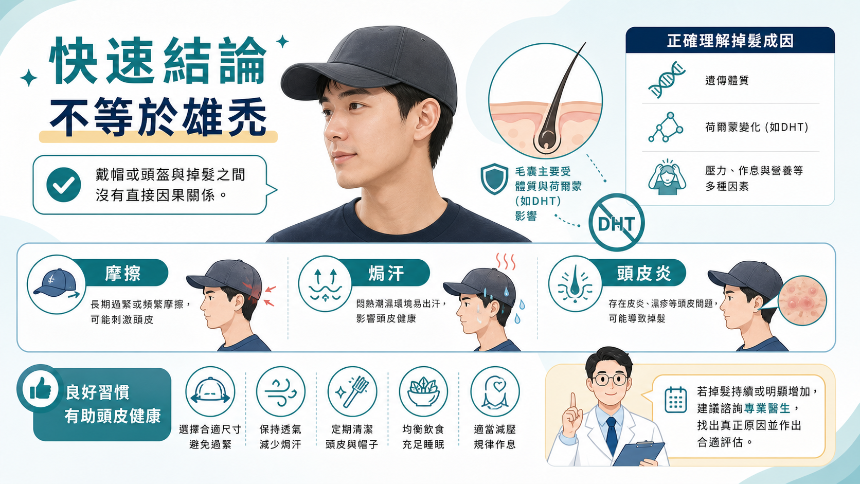 戴帽脫髮快速結論不等於雄禿摩擦焗汗頭皮炎