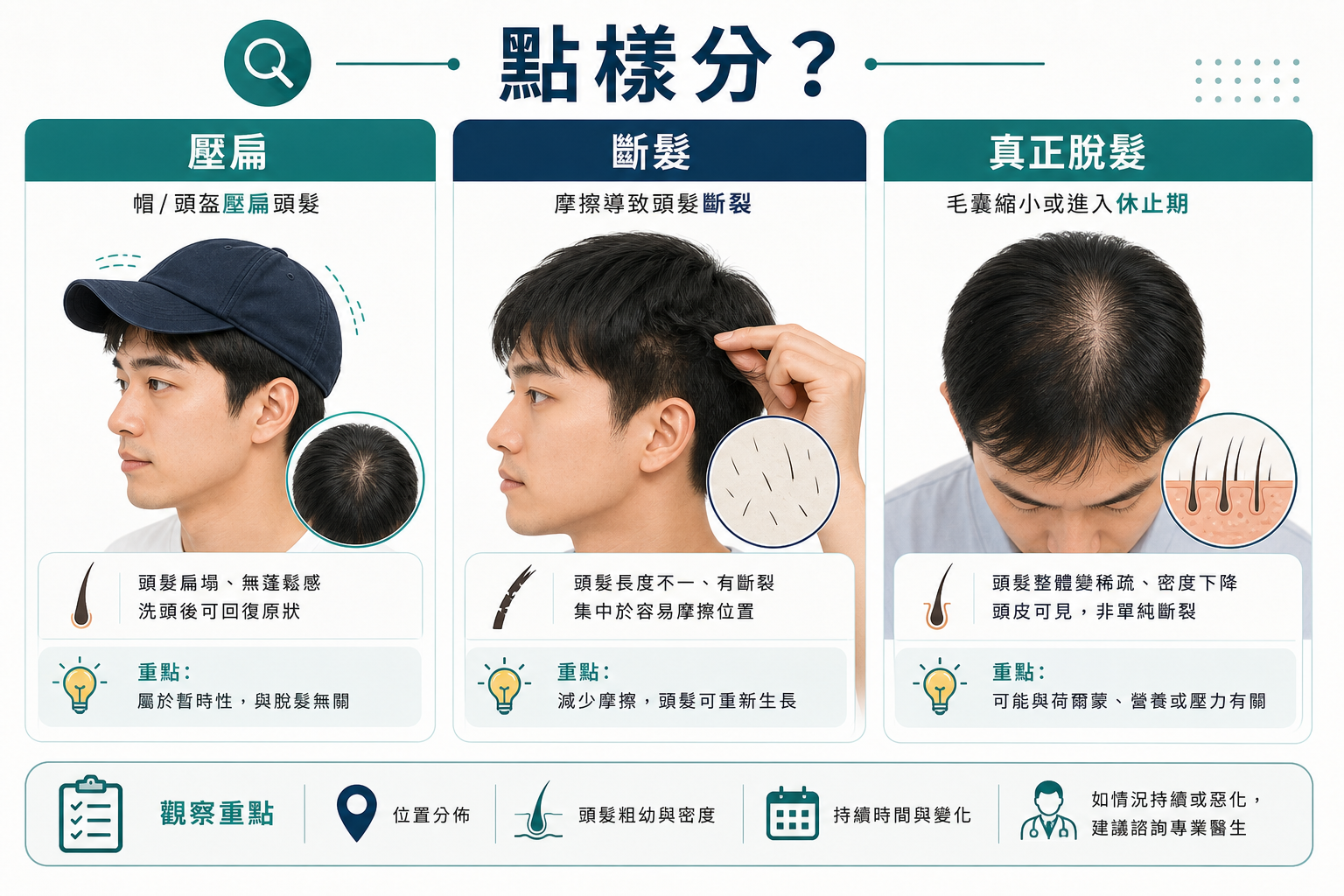 帽壓頭髮斷髮真正脫髮點樣分