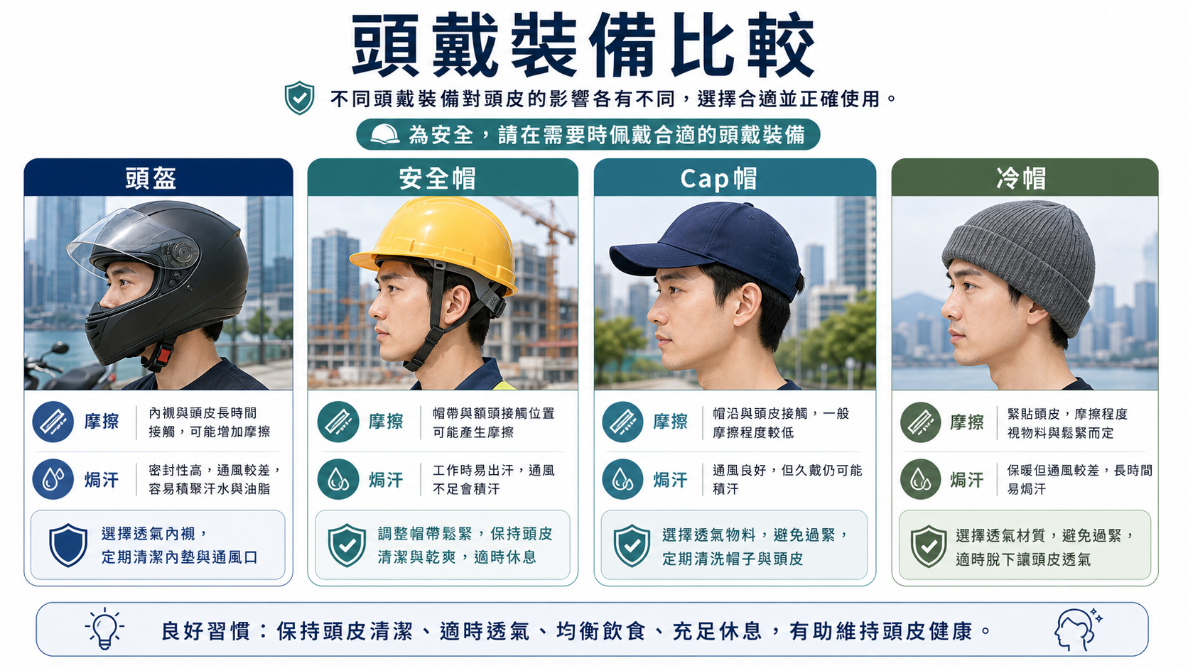 頭盔安全帽Cap帽冷帽摩擦與焗汗比較