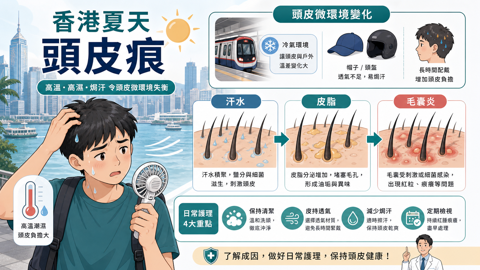 香港夏天頭皮痕汗水皮脂與毛囊炎