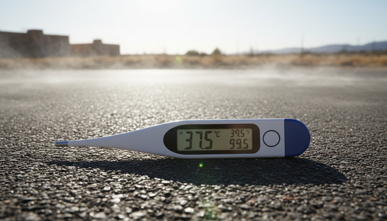 Heat haze is visible above a hot pavement in the background Heat haze is visible above a hot pavement in the background