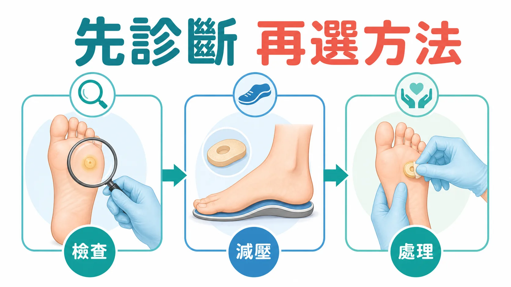 雞眼治療先診斷再選方法的決策流程圖