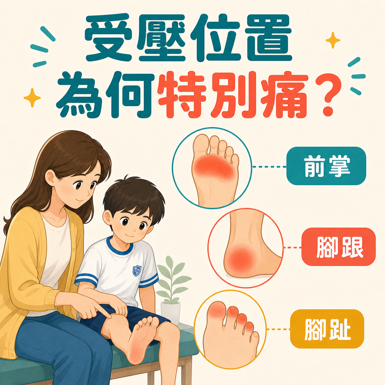 足底受壓位置與鑲嵌疣步行疼痛關係