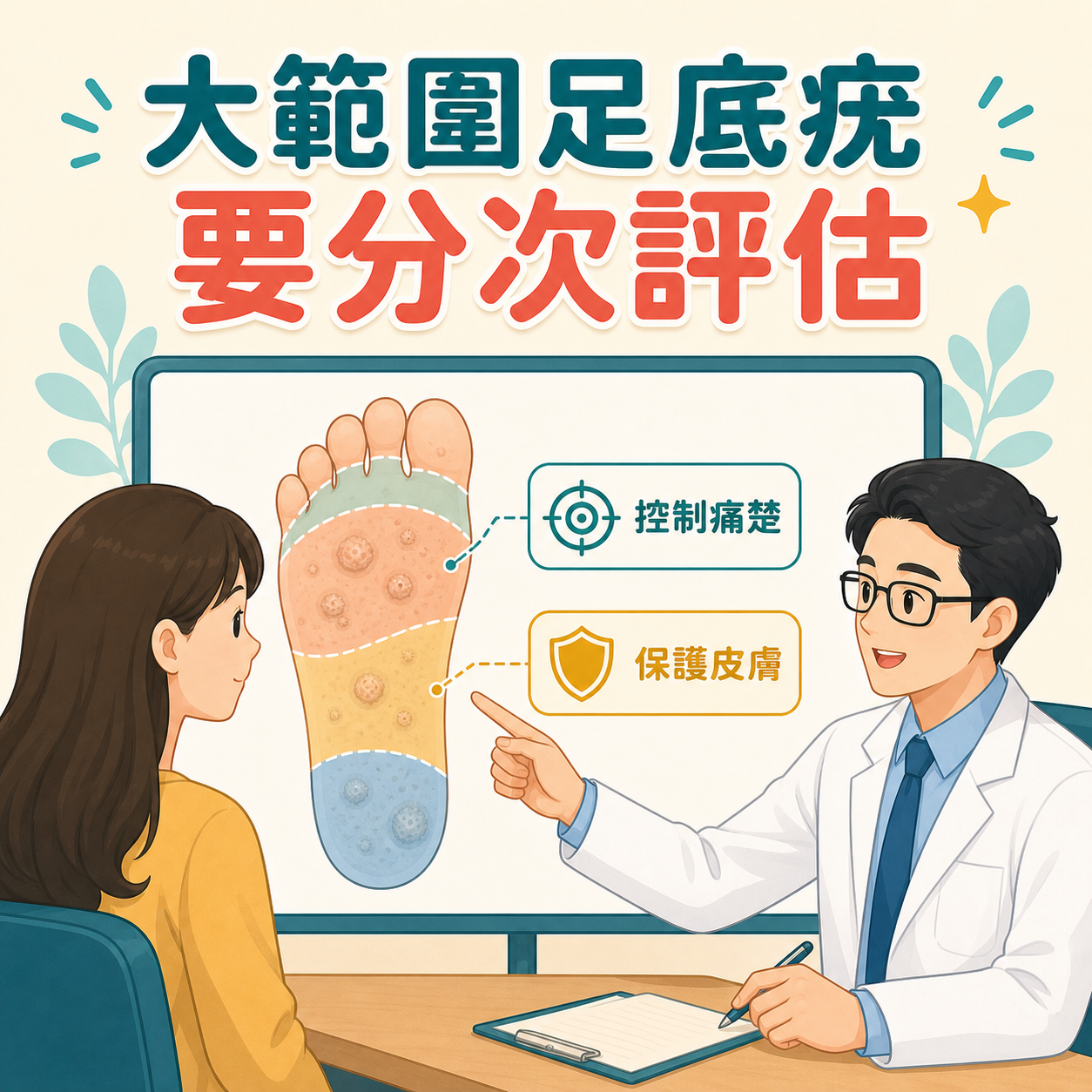 大範圍鑲嵌疣分區分次治療與覆診評估