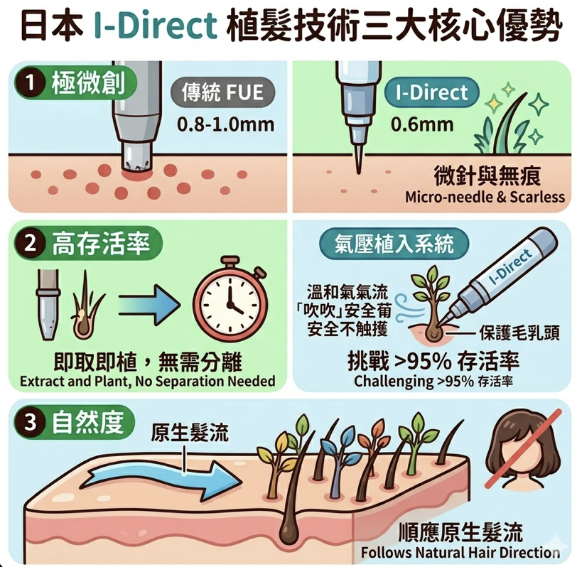 日本 I-Direct 植髮技術 3 大核心優勢