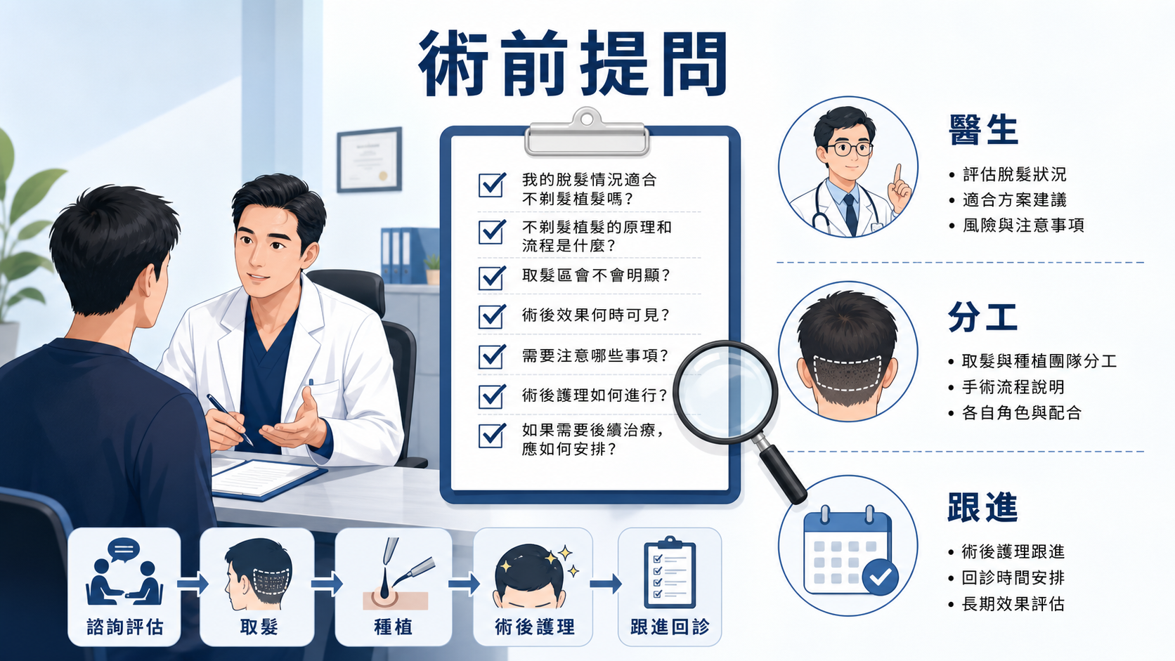 不剃髮植髮術前提問醫生分工與跟進安排