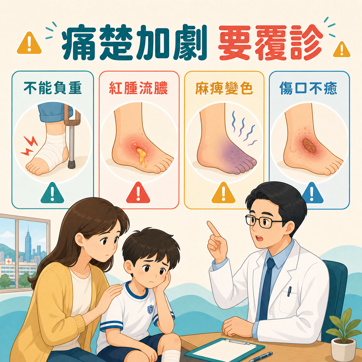 足底疣疼痛加劇不能負重紅腫流膿等覆診警號
