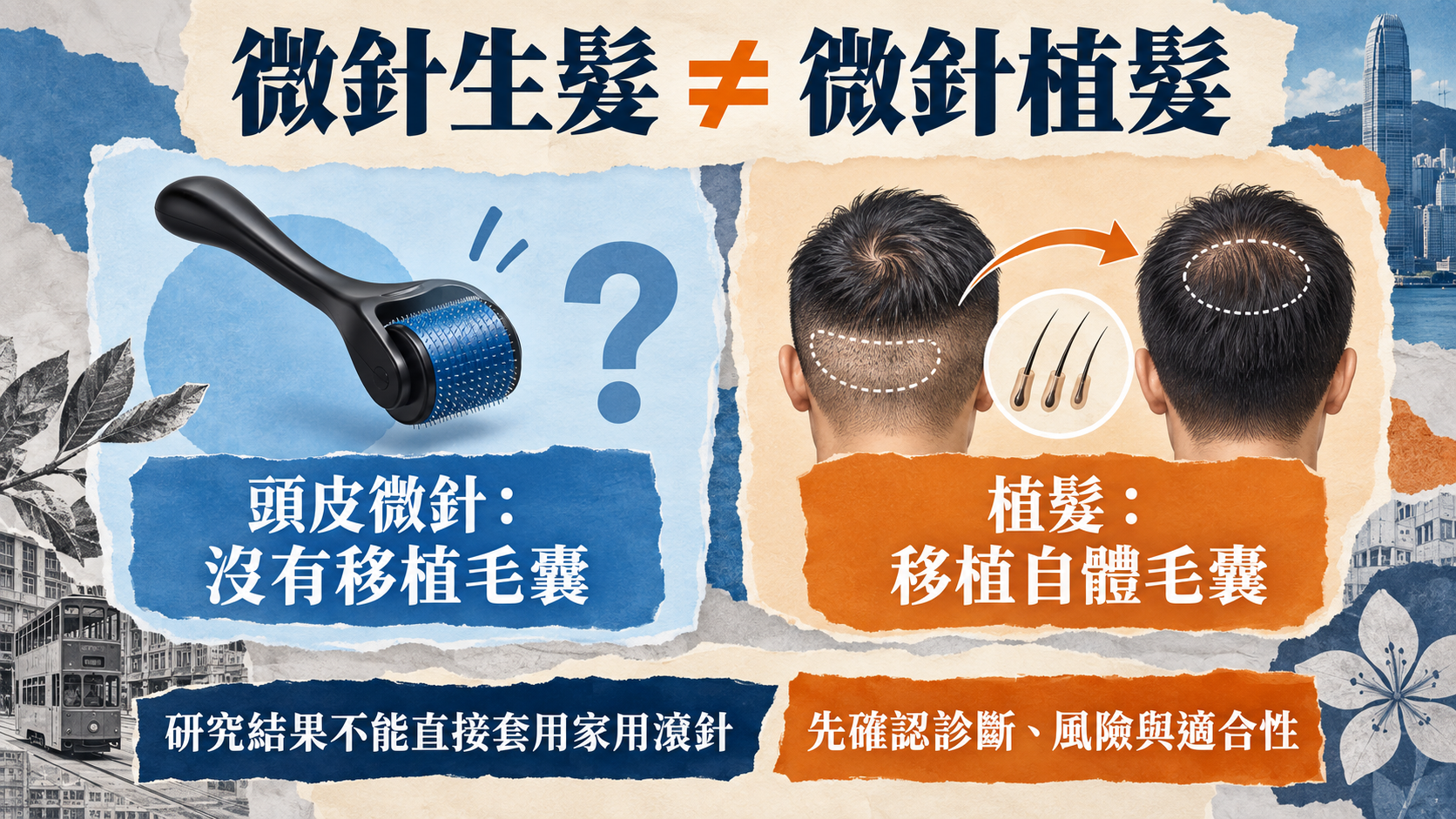 微針生髮是刺激頭皮，微針植髮是移植毛囊，不能自行照搬研究療程