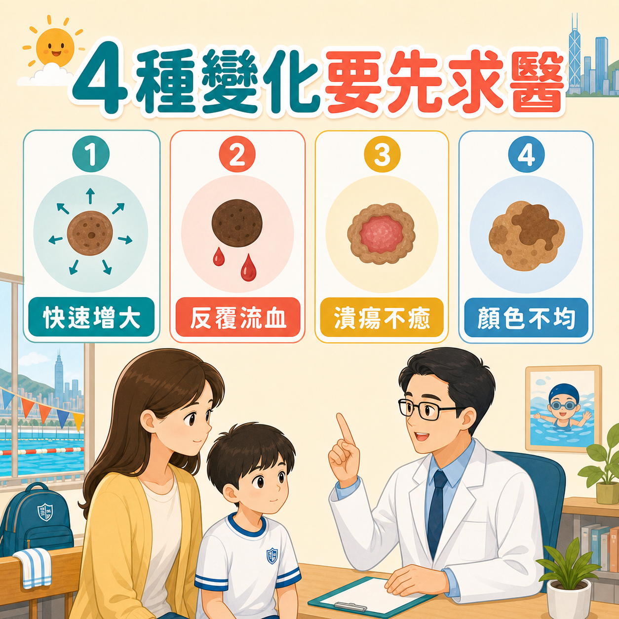 老人疣快速增大顏色不均流血潰瘍等求醫警號