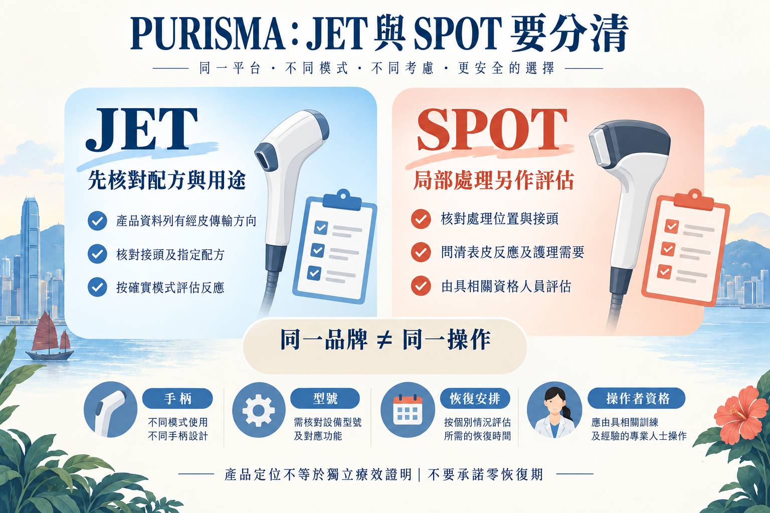 PURISMA JET與SPOT手柄的用途核對及恢復安排比較