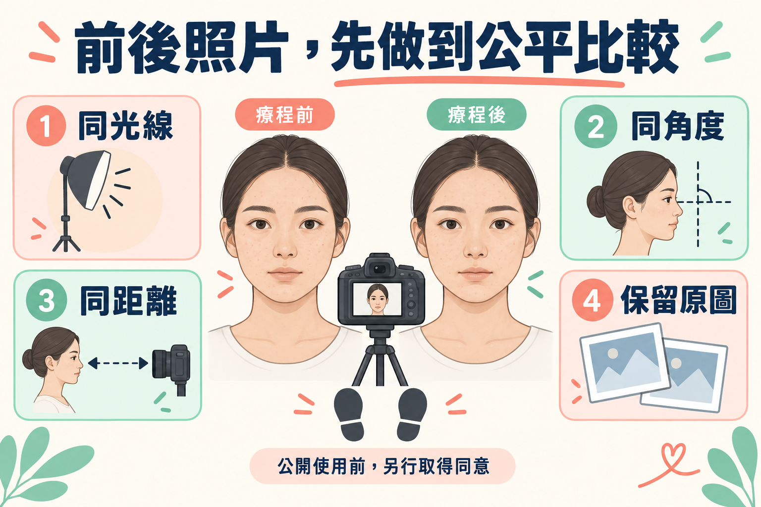 前後照片公平比較的四項標準:同光線、同角度、同距離與保留原圖 前後照片公平比較的四項標準:同光線、同角度、同距離與保留原圖