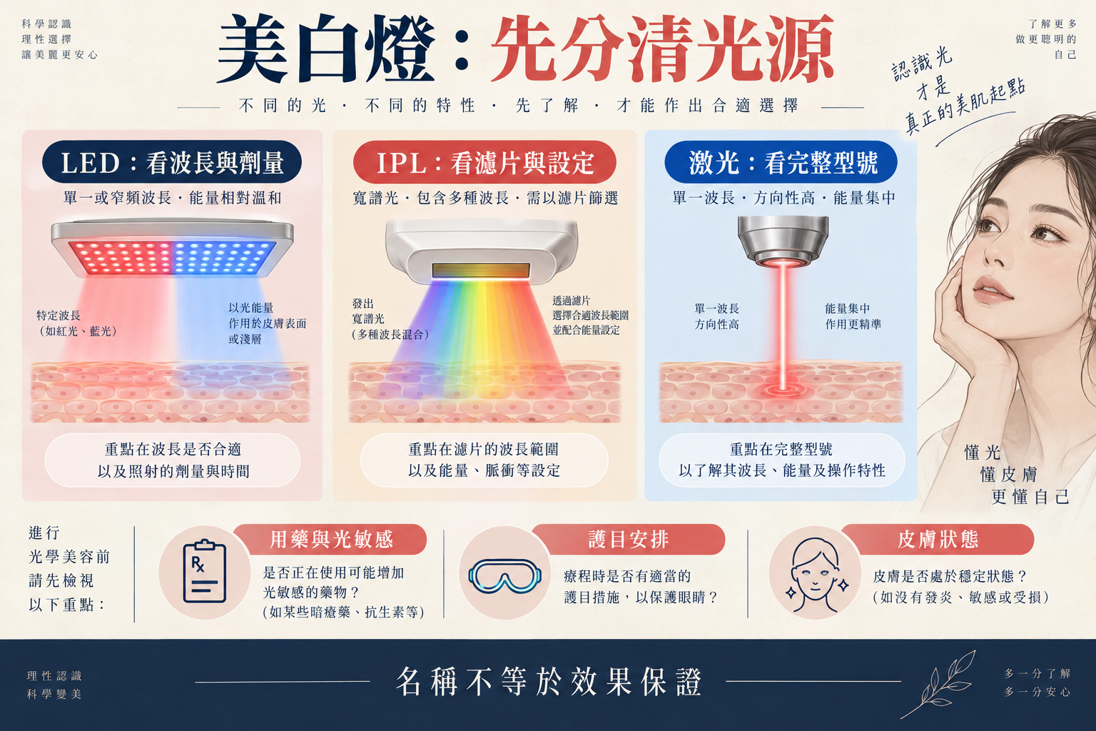 美白燈的LED、IPL與激光光源辨識,以及光敏感、護目和皮膚評估清單 美白燈的LED、IPL與激光光源辨識,以及光敏感、護目和皮膚評估清單