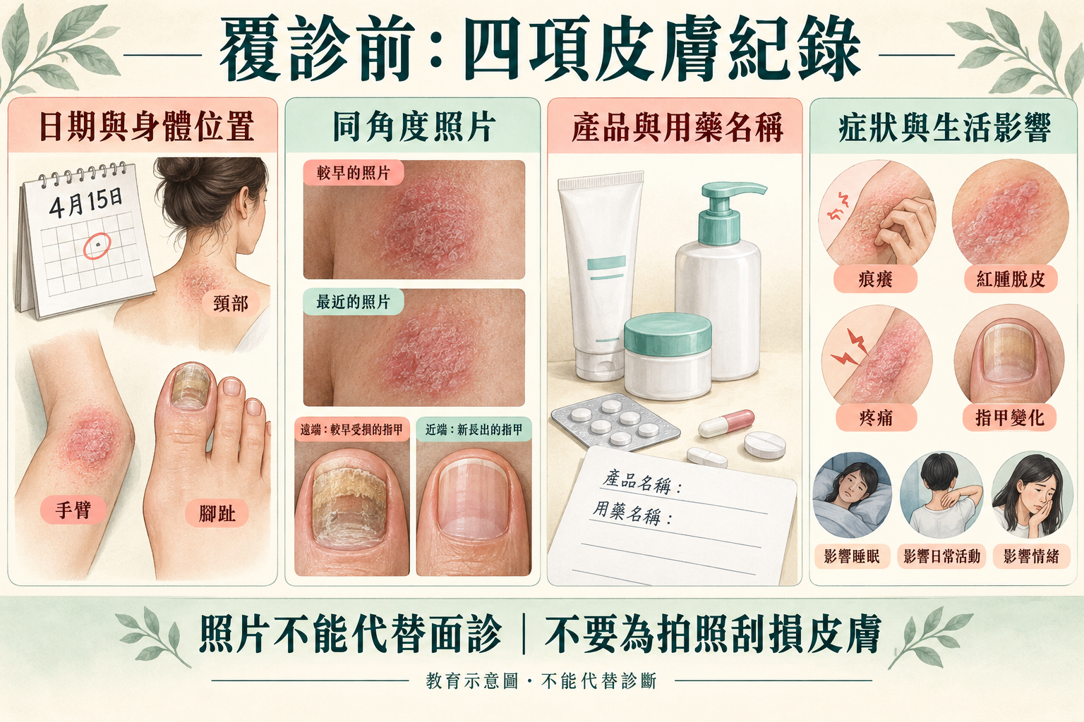 覆診前記錄日期、位置、照片、產品用藥和生活影響