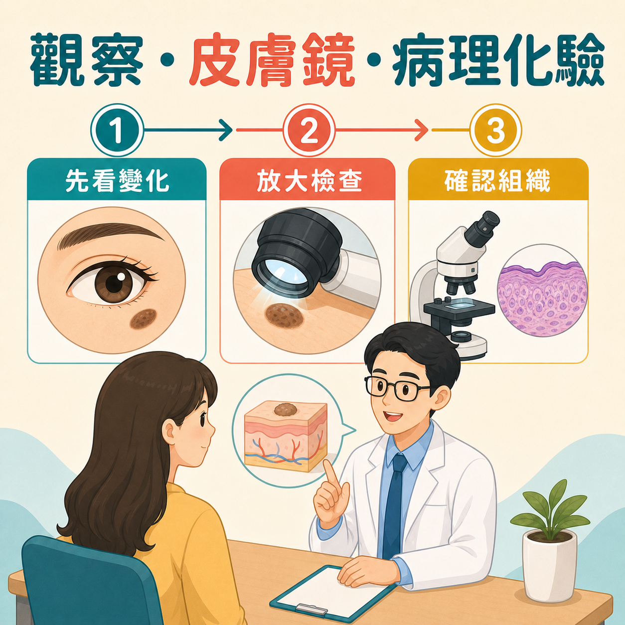 疣狀病灶由臨床觀察皮膚鏡至病理化驗的評估流程