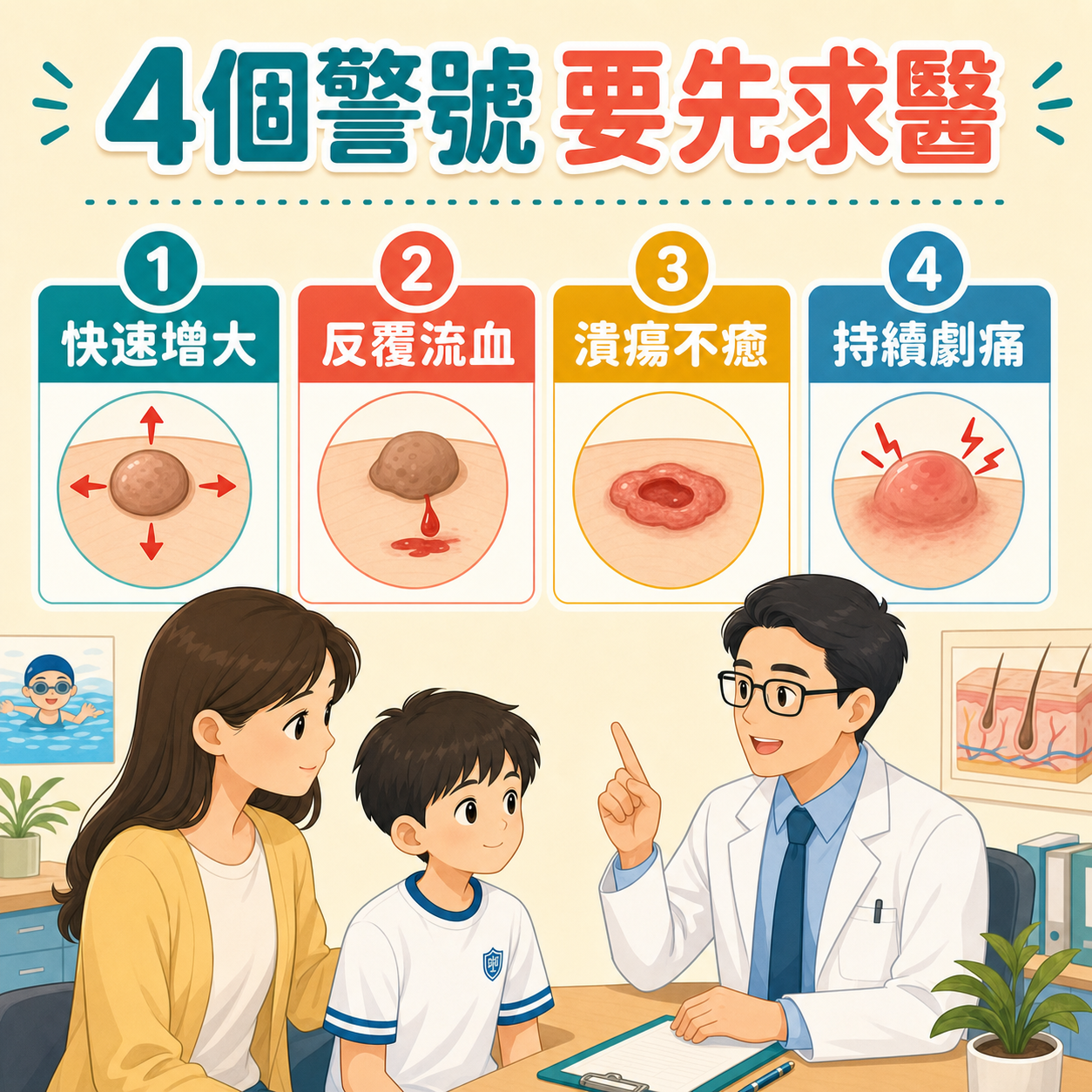 疣快速增大反覆流血潰瘍劇痛和治療無效等四個求醫警號