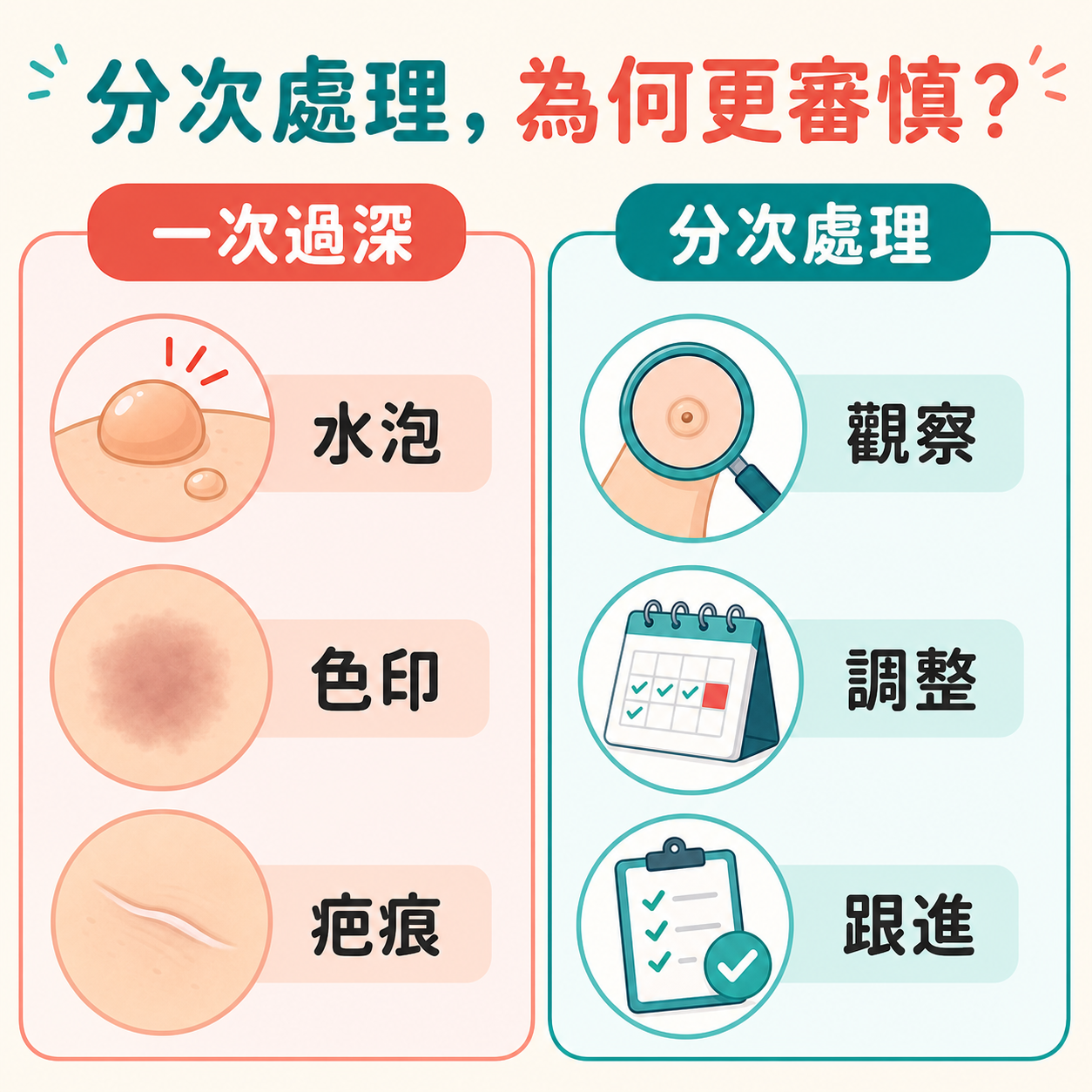 一次過深處理與分次處理在疤痕水泡感染風險上的比較
