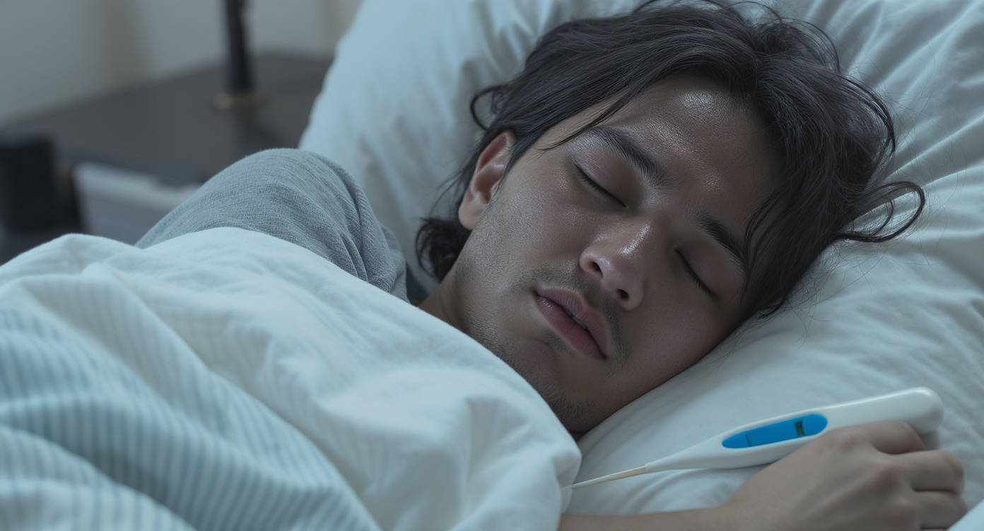 A person with a weakened immune system resting in bed, a key cause for developing warts.
