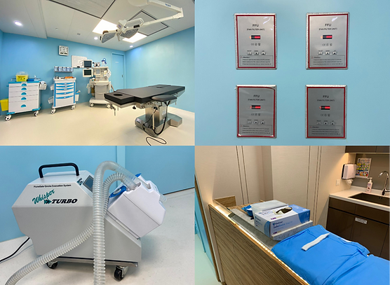 A modern and sterile medical treatment room in a day procedure centre, ready for a patient.