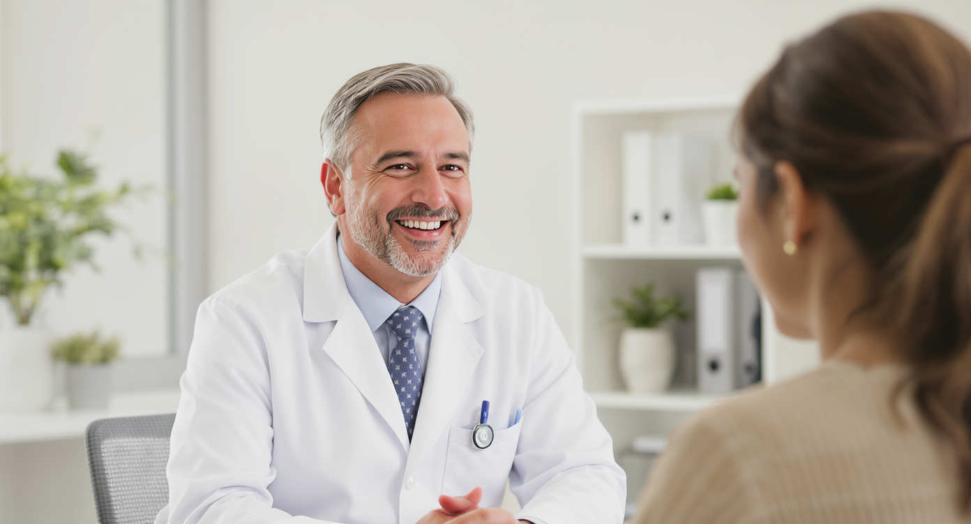 A patient having a consultation with a dermatologist about skin treatment options.