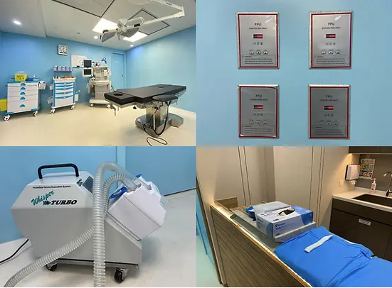 A bright, modern, and sterile medical treatment room at a professional clinic, conveying safety and professionalism.