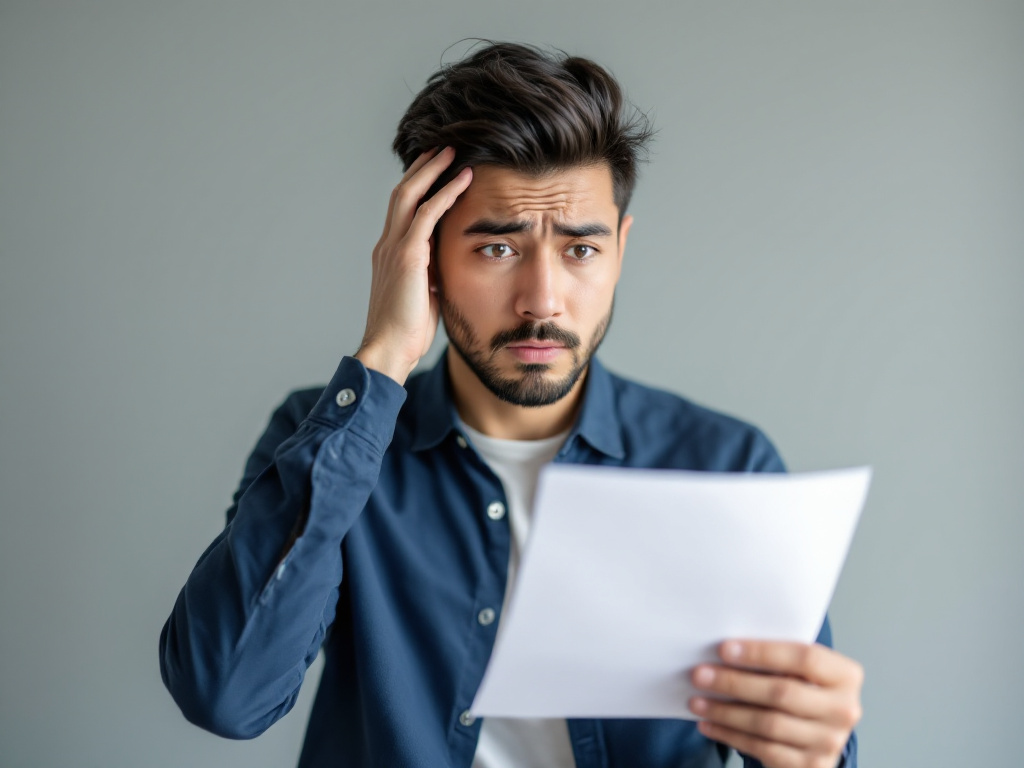A person looking worried while reading a wart removal insurance claim rejection letter
