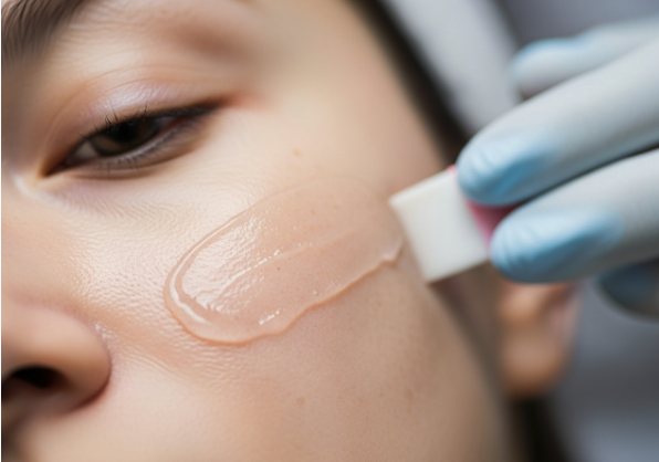 Close-up of healthy skin receiving a professional exfoliating treatment for skin renewal.