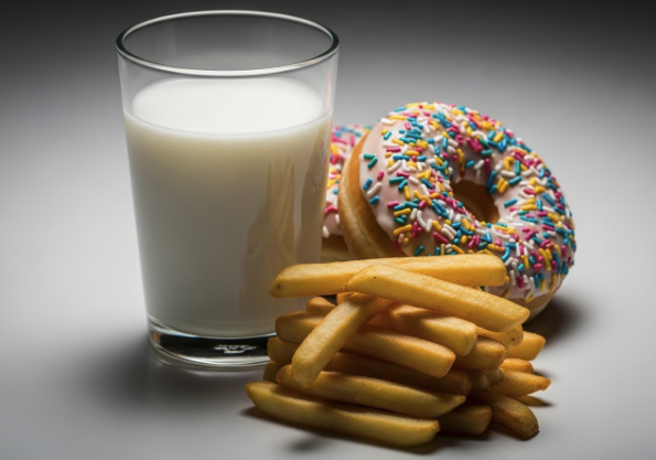A collection of high-sugar, dairy, and greasy foods that can trigger acne inflammation.
