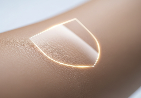 Abstract image of a glowing shield over skin, representing a healthy skin barrier.